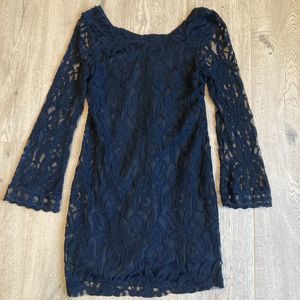 Black Floral Lace Long Sleeve Mini Dress Size X Small Lined Target Cotton Blend